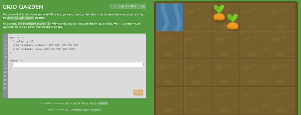 A screenshot of the first level of Grid Garden